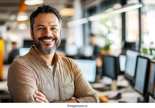 Smiling Business Professional in Modern Office