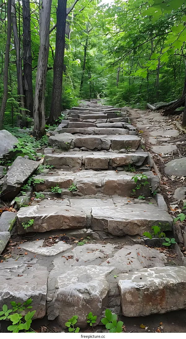 Stone Steps Leading Up a Wooded Hillside