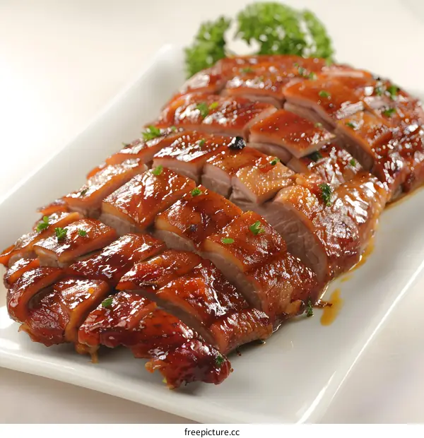 Sliced Roasted Duck on White Plate