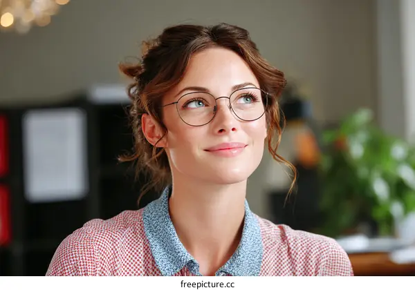 Thoughtful Caucasian Woman Wearing Glasses