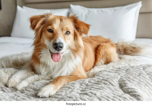 Adorable Dog Relaxing on a Bed
