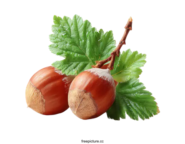 [Transparent Background PNG]Hazelnuts with Leaves Close-up