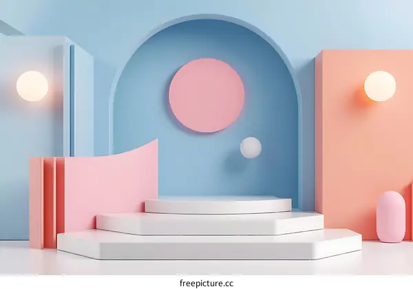 Abstract Geometric Shapes Background Design with 3D Rendered Platform