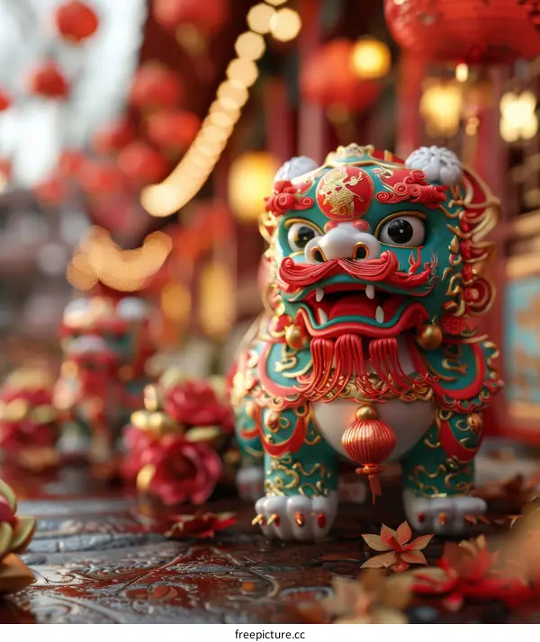 Chinese Guardian Lion Figurine Detail