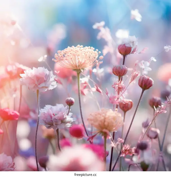 Close-up of pink and white flowers in a field
