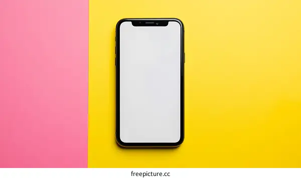 Black Smartphone on Pink and Yellow Background