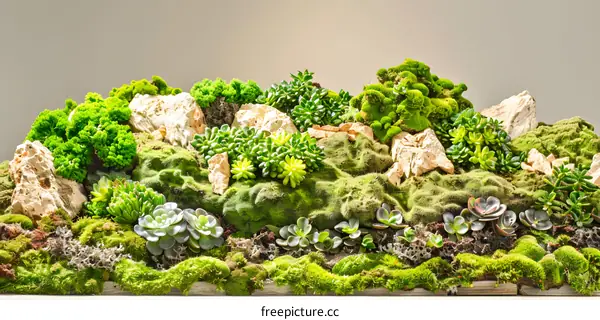 Green Moss and Succulents Landscape