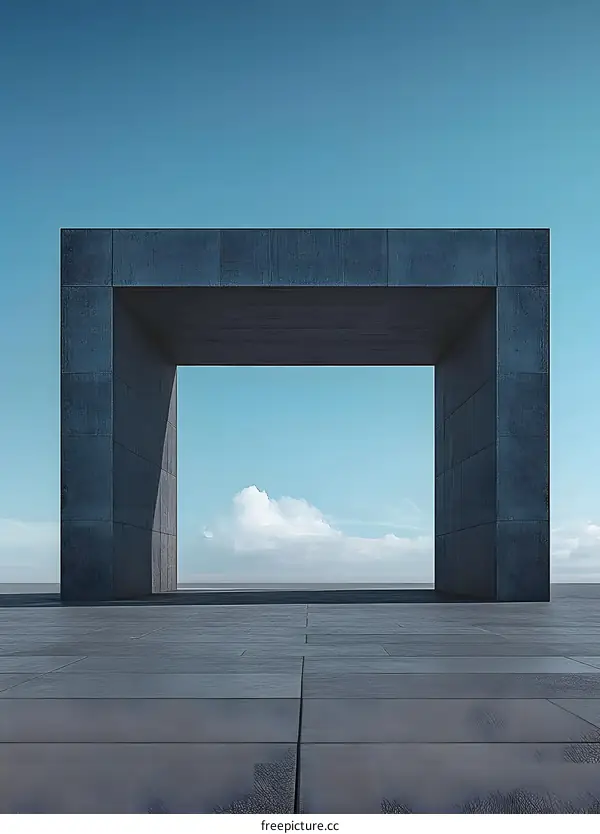 Abstract Concrete Archway with Blue Sky and Clouds