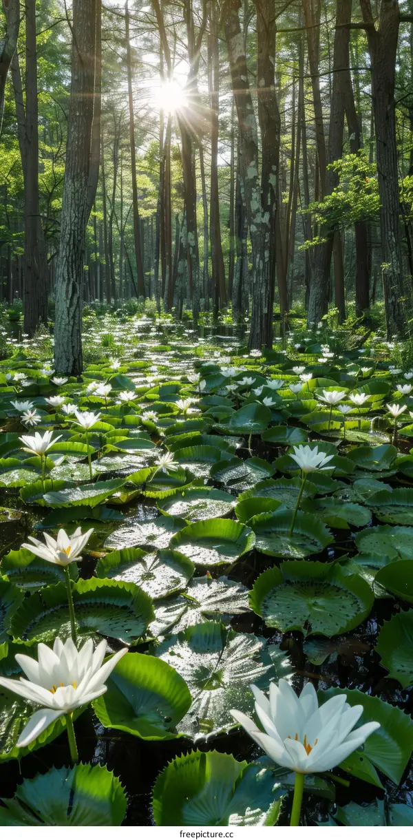 Sunlight Streams Through a Forest of Water Lilies