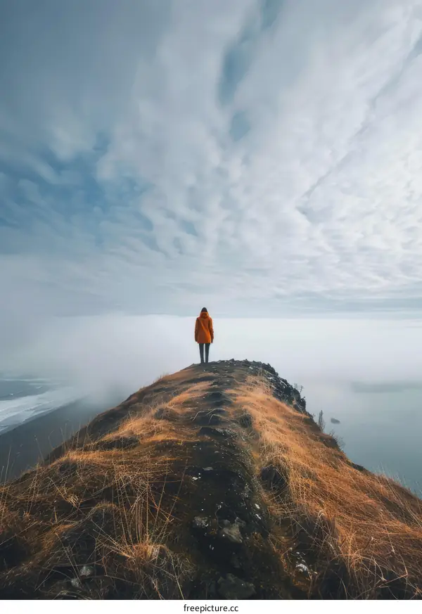 alone woman on cliff edge looking at sea