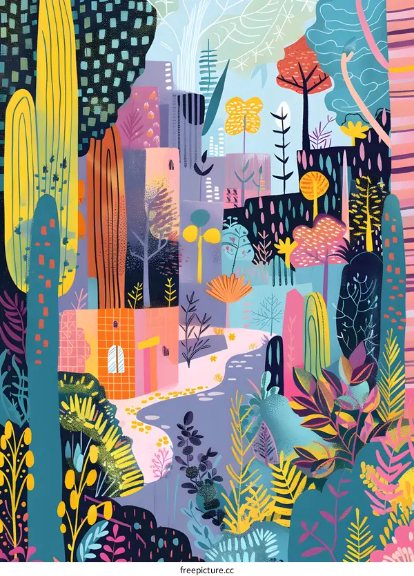 Abstract Colorful Forest Illustration