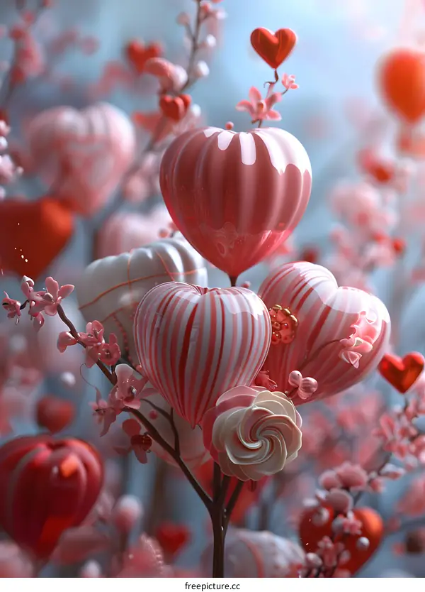A heart-shaped balloon and a rose