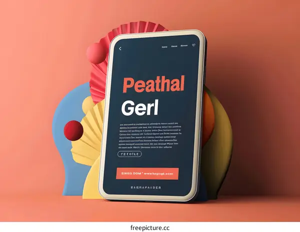 Mobile Phone Mockup With 3D Abstract Shapes Background