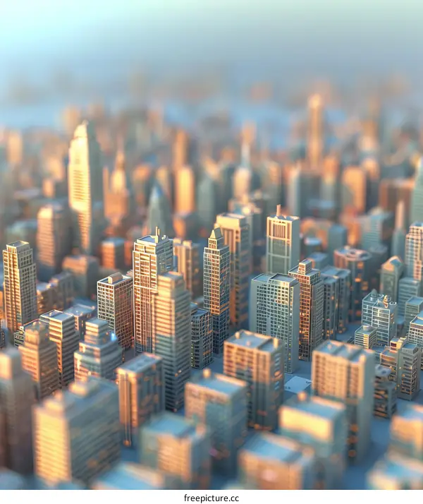 City Model with Skyscrapers and Sunlight