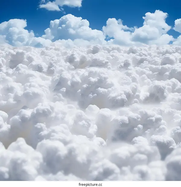 A field of white clouds with a blue sky background