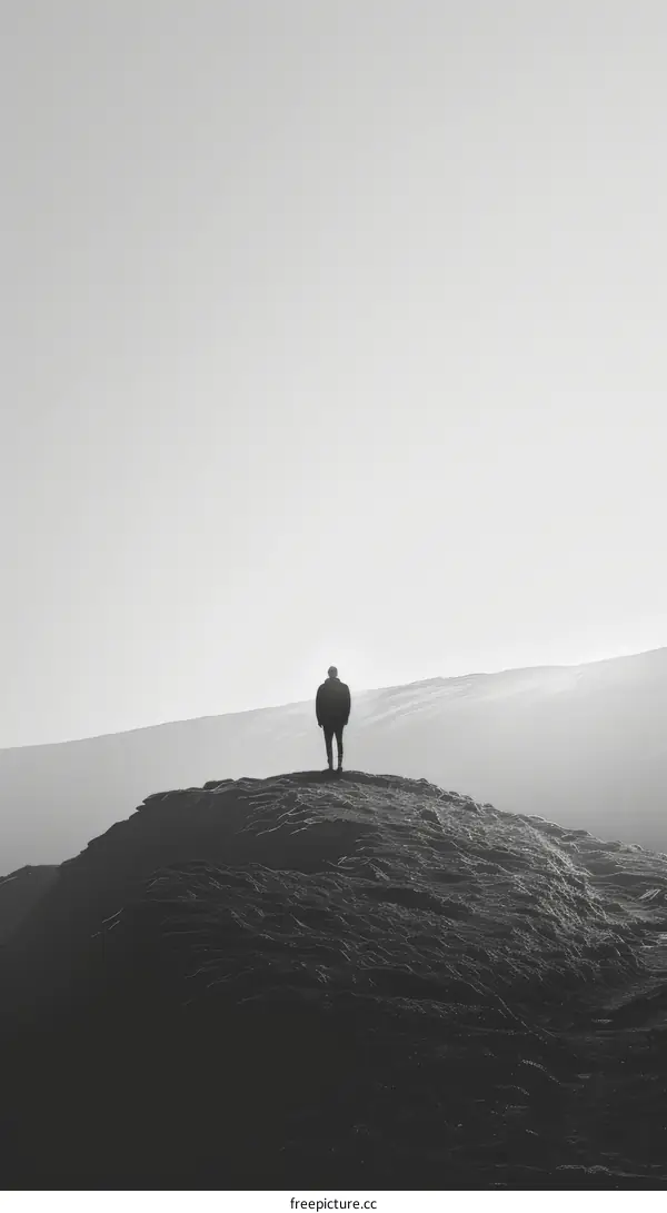 Silhouette of a Man Standing Alone on a Mountaintop