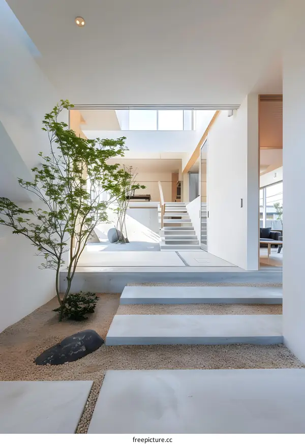 Modern Minimalist Japanese Home Interior Design with Zen Garden