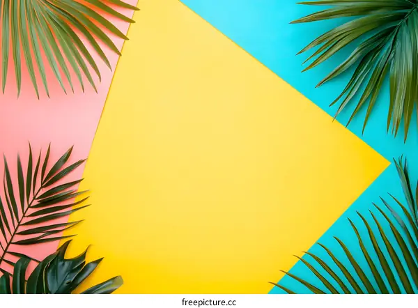Tropical Leaves on Yellow Background