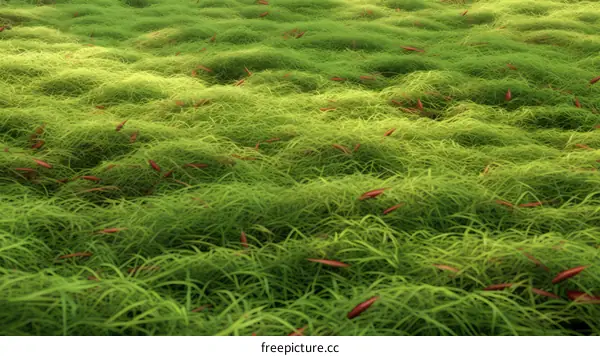 Red Leaves on a Lush Green Field