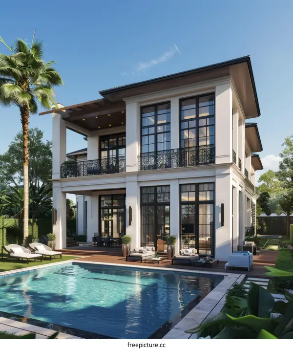 Luxury Mansion with Pool and Patio Design