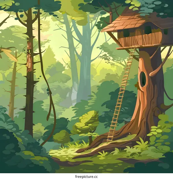 Treehouse In The Lush Green Forest