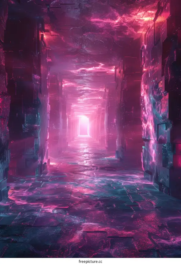 Glowing Pink Crystal Tunnel: Futuristic Sci-Fi Corridor