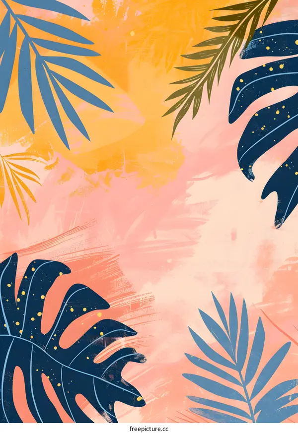 Tropical Leaves Abstract Watercolor Background