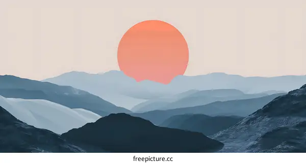Minimalist Mountain Range with Sunset