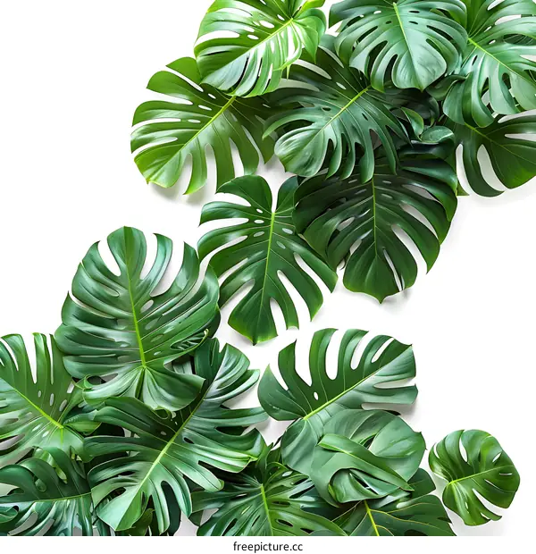 Tropical Monstera Leaves on White Background