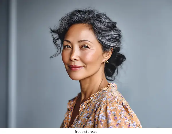 Asian Woman Portrait with Gray Hair