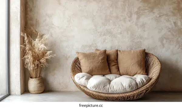 Bohemian Living Room with Wicker Sofa