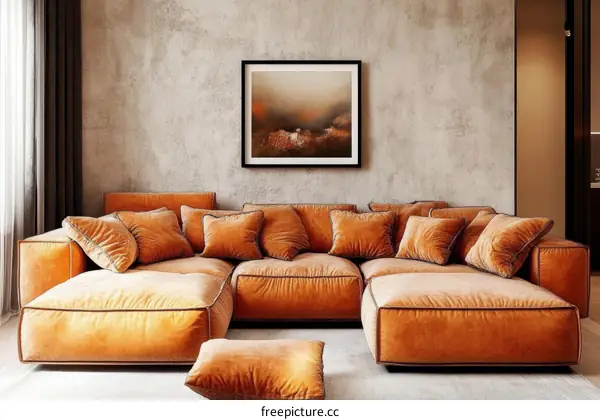 Modern Orange Sectional Sofa in a Stylish Living Room