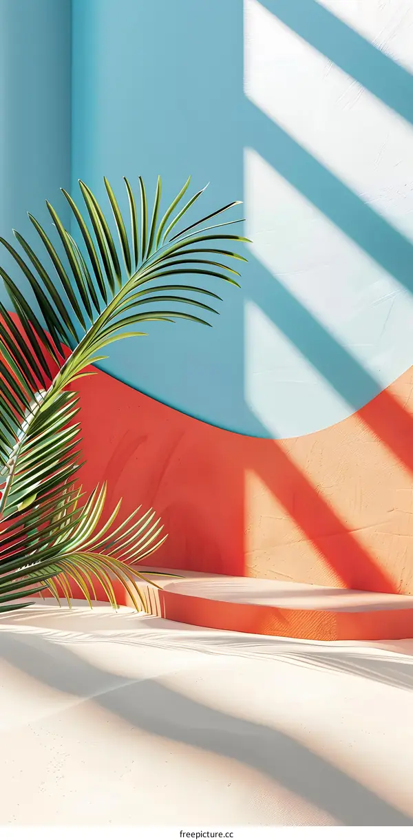 Tropical Minimalist Product Background with Palm Leaf and Soft Lighting