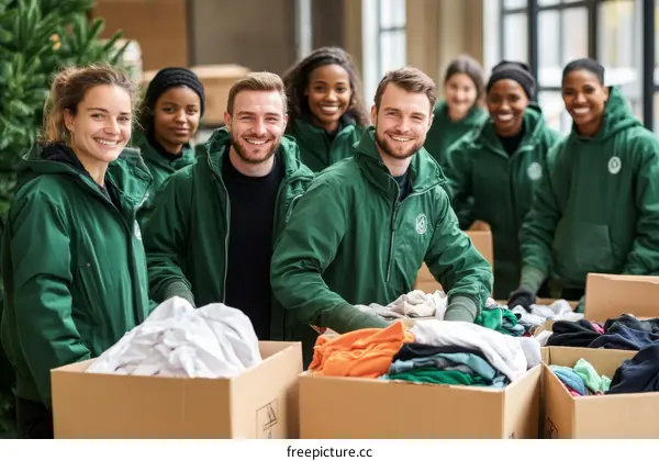 Volunteers Sorting Clothes for Charity