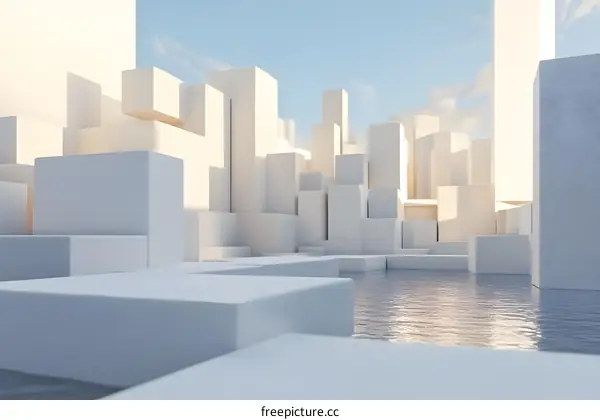 Minimalist White Cityscape with Water