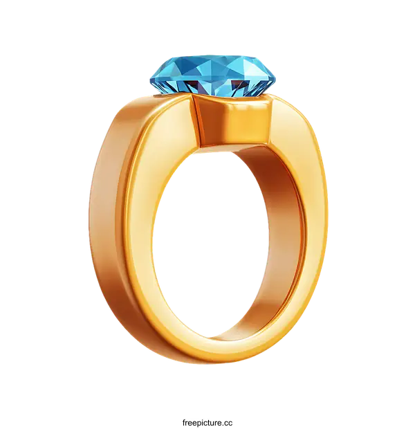 [Transparent Background PNG]Golden Ring with Blue Gemstone Illustration