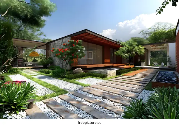 Modern house with beautiful garden