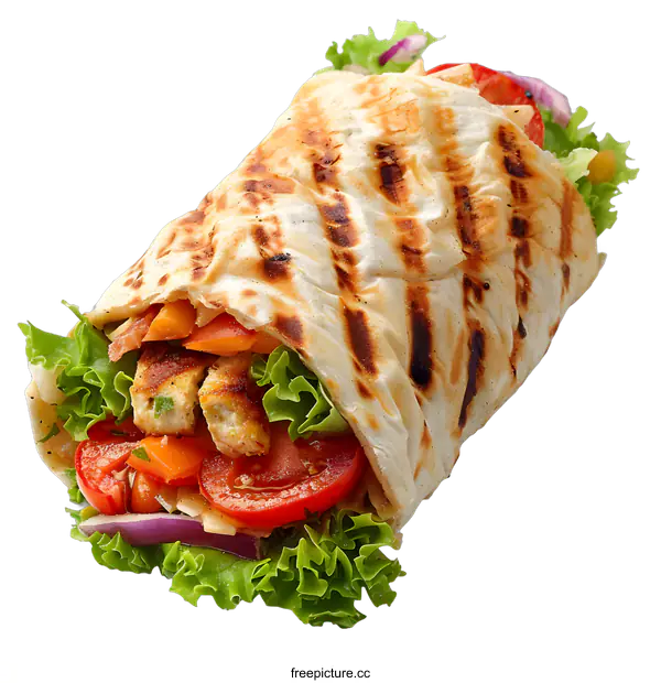 [Transparent Background PNG]Chicken shawarma with vegetables
