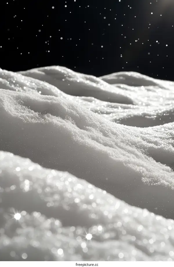 Sparkling snow field under the black sky