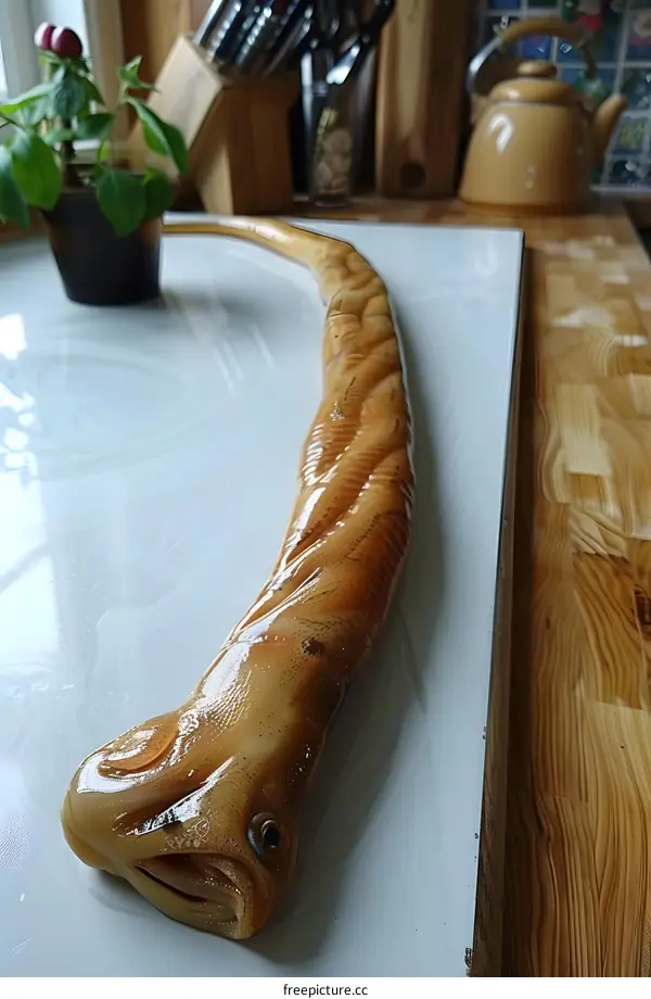 A strange fish with a long body and a large head