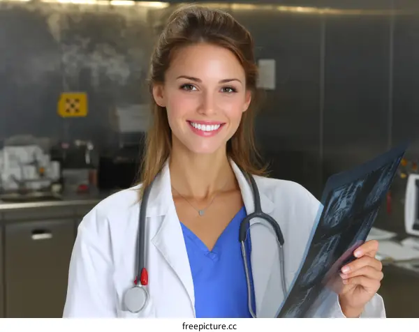 Female Doctor Examining X-Ray in Modern Medical Facility