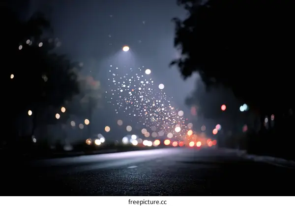 Night City Street Scene with Sparkling Lights