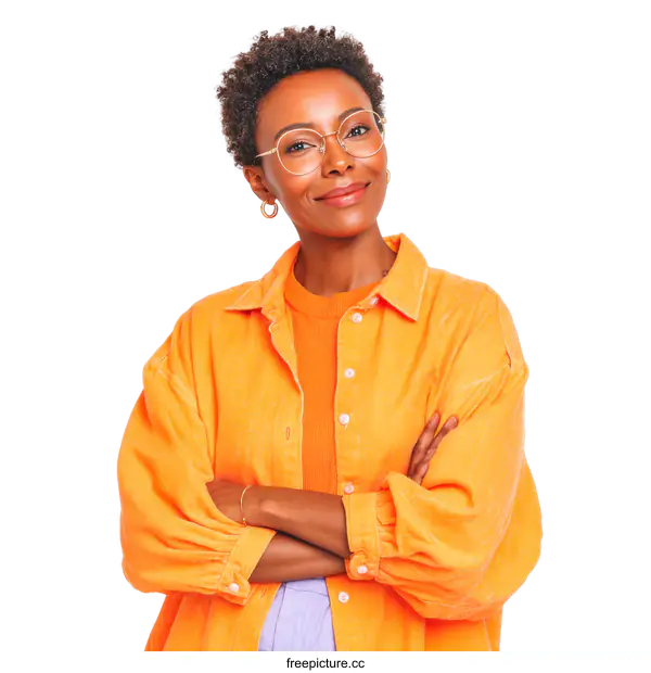 [Transparent Background PNG]Stylish Woman in an Orange Shirt