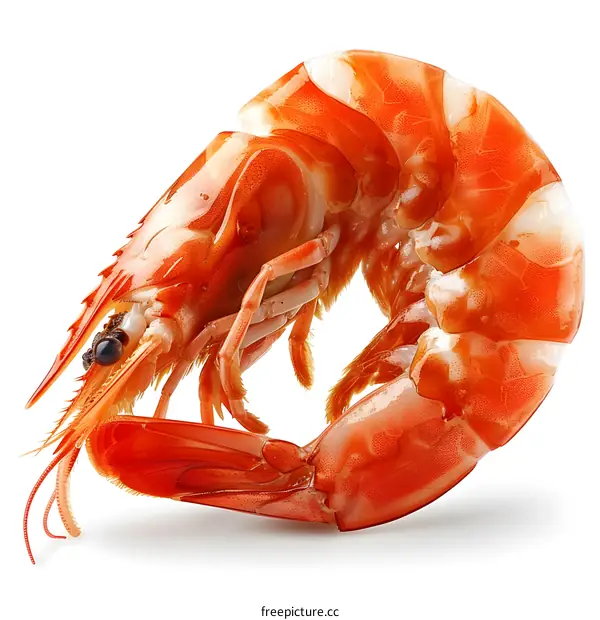 Fresh Cooked Shrimp on White Background