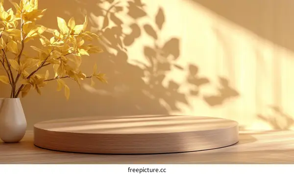 Autumnal Wooden Display Podium with Sunlight