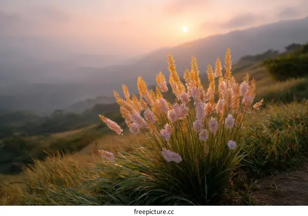 Sunrise over Mountain Meadow with Wildflowers