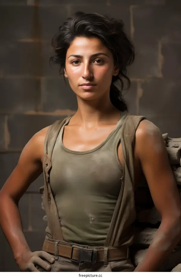 Hispanic Woman Construction Worker with Hard Hat and Tools
