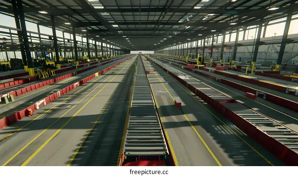 Industrial Warehouse with Empty Transport Platforms