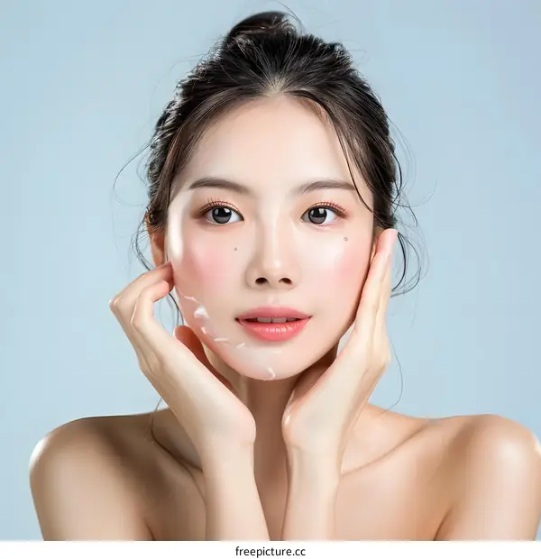 Beautiful Woman Applying Face Mask Skincare Beauty