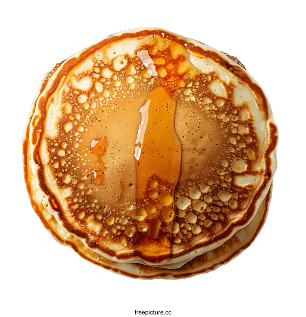 [Transparent Background PNG]Top view of a stack of pancakes with maple syrup